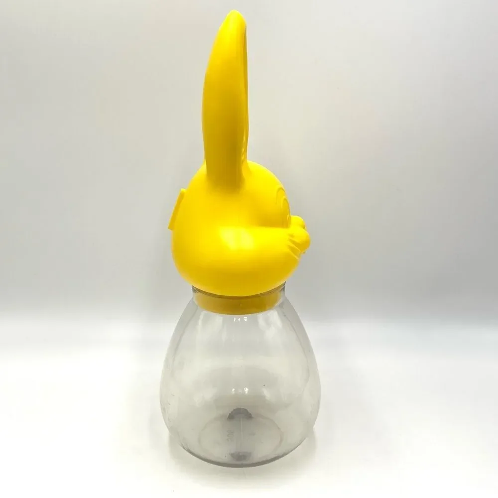 Vintage 70s Bromar Yellow Clear Easter‎ Bunny Blow Mold Candy Holder Piggy Bank